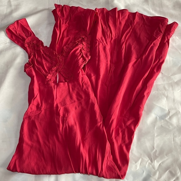 NEW! Doen- Amoretta Maxi Dress Tigerlily Red Size XXS Ruffle Cutout Summer - Picture 2 of 11